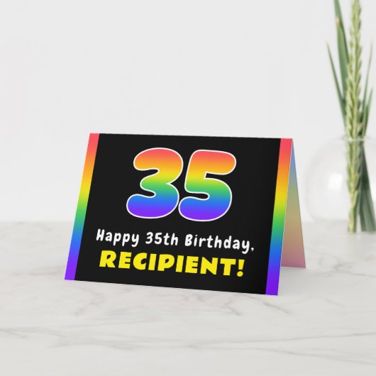 35th Birthday: Colorful Rainbow # 35, Custom Name Karte (Vorderseite)