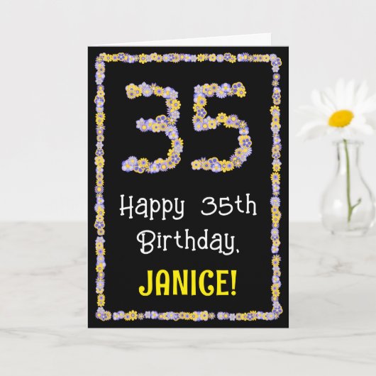 35th Birthday: Floral Flowers Number, Custom Name Karte (Kleine Pflanze)
