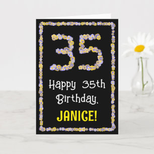 35th Birthday: Floral Flowers Number, Custom Name Karte