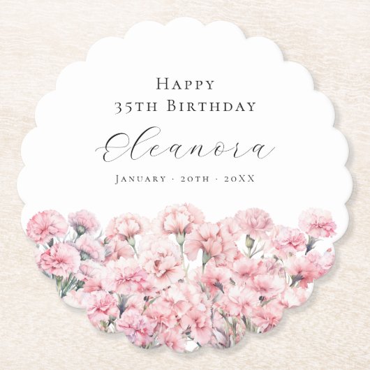 35th Birthday Pink Carnation January Birth Flower Untersetzer (Vorderseite)