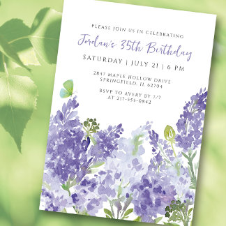 35th Birthday Watercolor Floral Lilacs Elegant Einladung