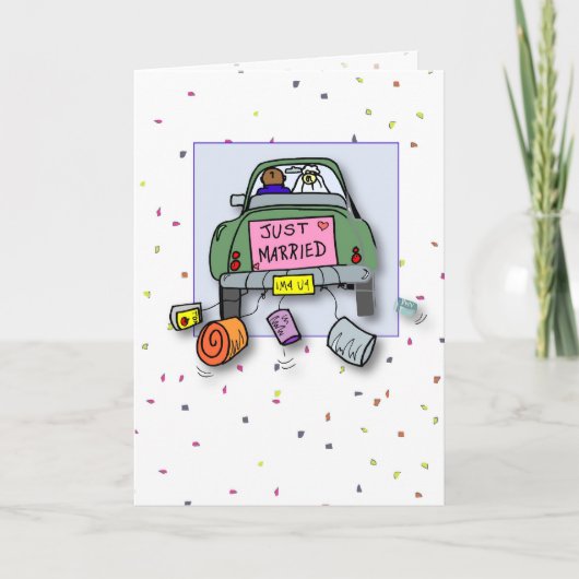 3653 Frisch Vermählt Auto Whimsical Karte (Vorderseite)