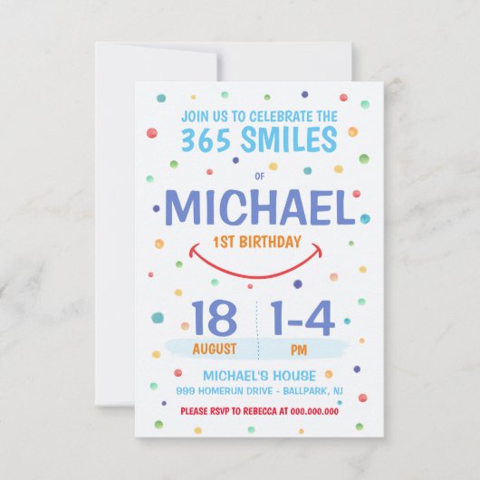 365 Smiles Invitation 1st Birthday (Vorderseite)