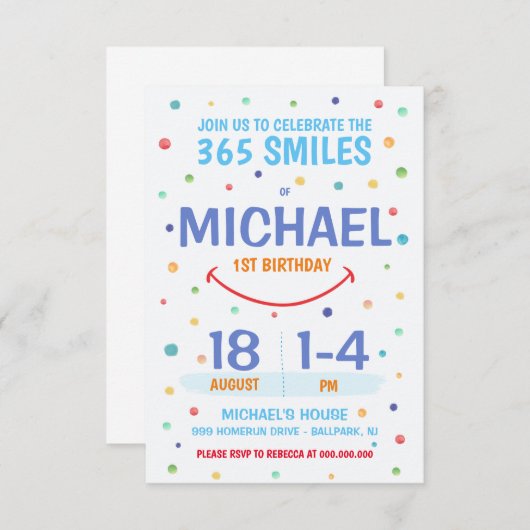 365 Smiles Invitation 1st Birthday (Vorne/Hinten)