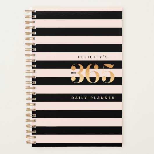 365 Tagesplaner | Chic Gold, Pink & Black Strip Planer (Vorderseite)