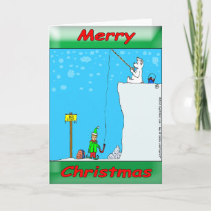 366 Frohe Weihnachtsbärenfischerei auf Elfen Feiertagskarte