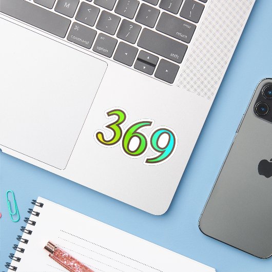 369 Engelszahl Erleuchtung Aufkleber (Laptop mit iPhone)
