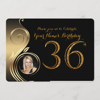 36.,Einladung zum Geburtstag,Anzahl Glitzer Gold,  Einladung