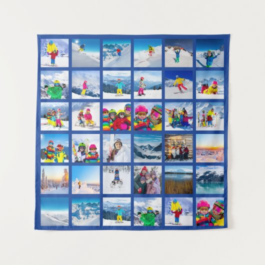 36 Foto-Raster-Collage Dunkelblau Wandteppich (Vorderseite)