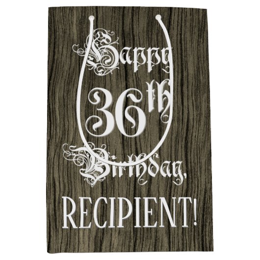 36. Geburtstag: Extravagant, Imitate Holzaussehen Mittlere Geschenktüte (Vorderseite)