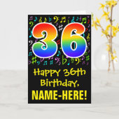 36. Geburtstag: Farbige Musiksymbole + Regenbogen  Karte (Gelbe Blume)