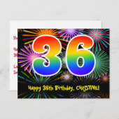 36. Geburtstag - Fun Fireworks Pattern + Regenboge Postkarte (Vorne/Hinten)