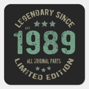 36. Geburtstag Geburtstagsgeschenk 1989 Legende 36 Quadratischer Aufkleber