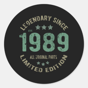 36. Geburtstag Geburtstagsgeschenk 1989 Legende 36 Runder Aufkleber