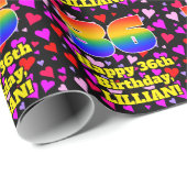 36. Geburtstag: Loving Hearts Pattern, Regenbogen  Geschenkpapier (Rolleneckpunkt)