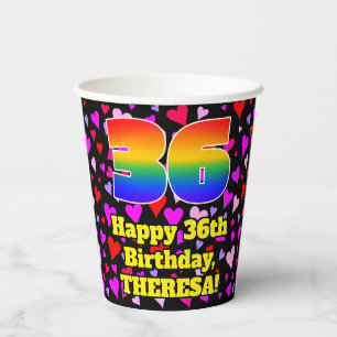 36. Geburtstag: Loving Hearts Pattern, Regenbogen Pappbecher