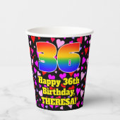 36. Geburtstag: Loving Hearts Pattern, Regenbogen Pappbecher (Vorderseite)
