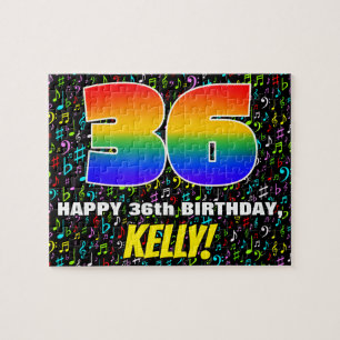 36. Geburtstag — Lustige, bunte Musik-Symbole & „3 Puzzle