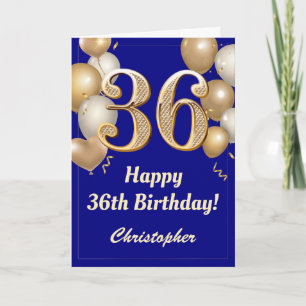 36. Geburtstag Navy Blue und Gold Balloons Confett Karte
