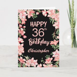 36. Geburtstag Pink Peach Wasserfarbe Schwarz Karte