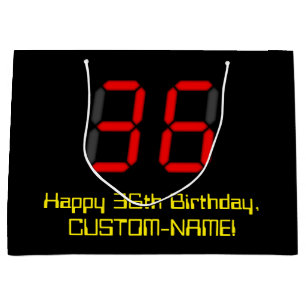 36. Geburtstag: Red Digital Clock Style "36" + Nam Große Geschenktüte