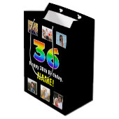 36. Geburtstag: Regenbogen "36", benutzerdefiniert Mittlere Geschenktüte (Rückseite Schrägansicht)