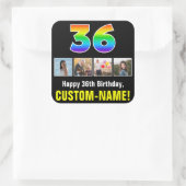 36. Geburtstag: Regenbogen "36"; benutzerdefiniert Quadratischer Aufkleber (Tasche)