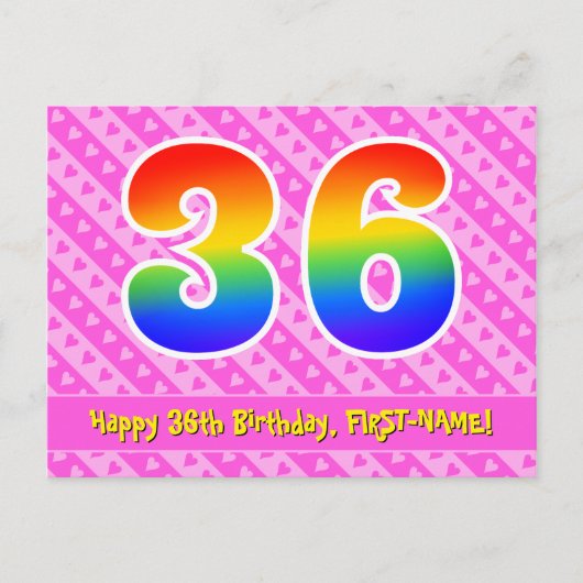 36. Geburtstag: Rosa Streifen & Herz, Regenbogen 3 Postkarte (Vorderseite)