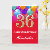 36. Geburtstag Rot und Gold farbige Ballons Karte (Gelbe Blume)