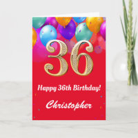 36. Geburtstag Rot und Gold farbige Ballons