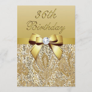 36. Geburtstags-Gold-Imitate-Sequins und Bow Einladung