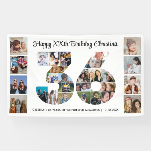 36. Geburtstagsfeier Nummer 36 Fotocollage Banner (Horizontal)