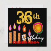36. Geburtstagsgoldkerzen und Ballon-Metallic Einladung (Vorne/Hinten)