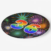 36. Veranstaltung - Spaß, farbenfroh, kühl, Regenb Pappteller (Schrägansicht)