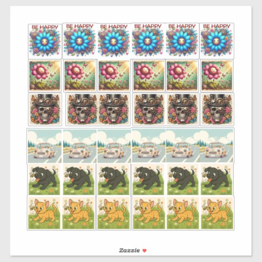 36 verschiedene Aufkleber Steampunk und Tiere (Blatt)