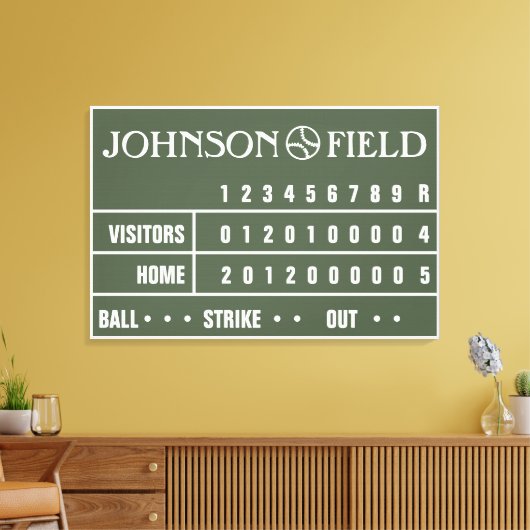 36" x 24" Baseball Scoreboard ummantelte Canvas Leinwanddruck (Insitu (Wohnzimmer))