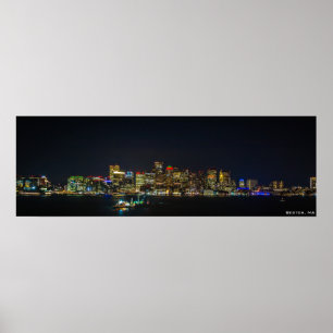 36 Zoll x 12 Zoll, Boston Skyline bei Nacht Poster