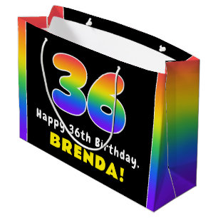 36th Birthday: Colorful Rainbow # 36, Custom Name Große Geschenktüte