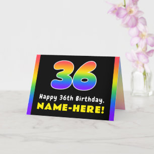 36th Birthday: Colorful Rainbow # 36, Custom Name Karte