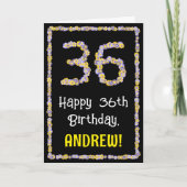 36th Birthday: Floral Flowers Number, Custom Name Karte (Vorderseite)