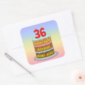 36th Birthday: Fun Cake and Candles + Custom Name Quadratischer Aufkleber (Umschlag)