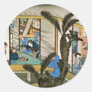 37. 赤 坂 宿, 広 Akasaka-juku, Hiroshige, Ukiyo-e Runder Aufkleber