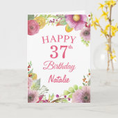 37. Geburtstag Blume Aquarellfarben Rosa Karte (Gelbe Blume)