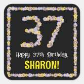 37. Geburtstag: Blumennummer, Individuelle Name, B Quadratischer Aufkleber (Vorderseite)