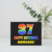 37. Geburtstag: Bold, Fun, Simple, Rainbow 37 Postkarte (Stehend Vorderseite)