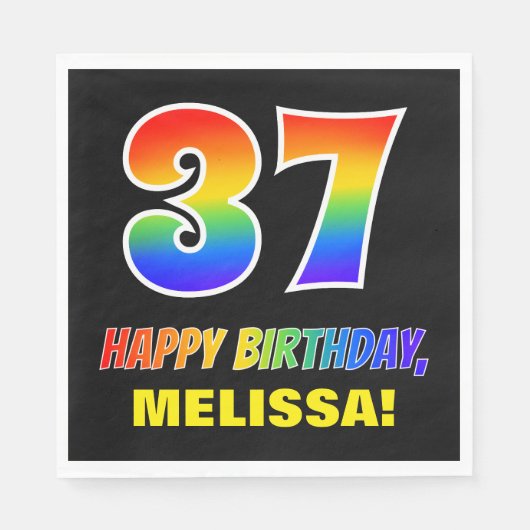 37. Geburtstag: Bold, Fun, Simple, Rainbow 37 Serviette (Vorderseite)