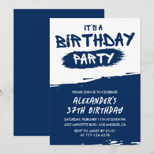 37. Geburtstag Einladungen Men Graffiti Navy Blue