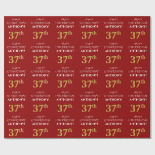 37. Geburtstag: Elegant, rot, Imitate Gold Look Geschenkpapier