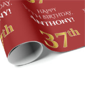 37. Geburtstag: Elegant, rot, Imitate Gold Look Geschenkpapier (Rolleneckpunkt)