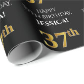 37. Geburtstag: Elegant, schwarz, Imitate Gold Loo Geschenkpapier (Rolleneckpunkt)